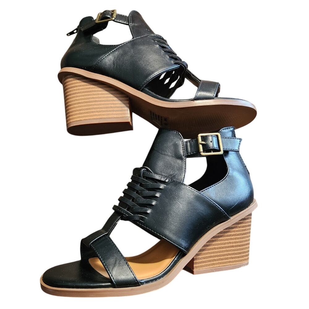 Maurices SuperCush Black Ariana Open Toe Wedge Heel Sandals Size 9
